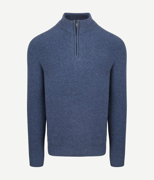 Steppin' Out halve rits trui lamswol mid blauw | Regular-fit