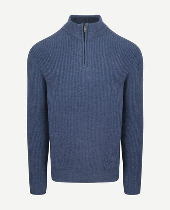 halve rits trui lamswol mid blauw