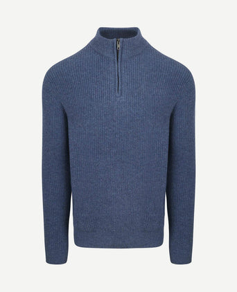 halve rits trui lamswol mid blauw