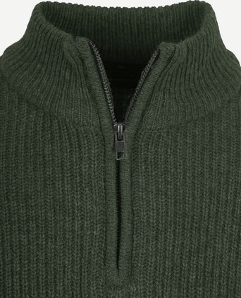 Steppin' Out halve rits trui lamswol olijfgroen | Regular-fit