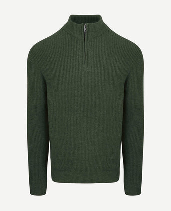 Steppin' Out halve rits trui lamswol olijfgroen | Regular-fit