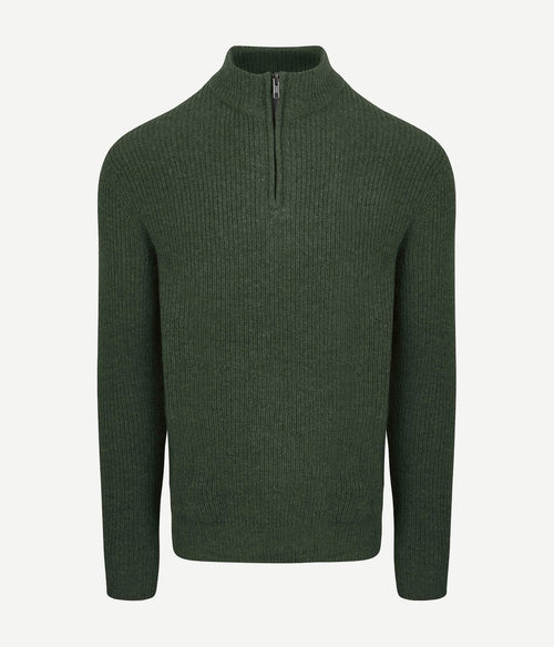 Steppin' Out halve rits trui lamswol olijfgroen | Regular-fit