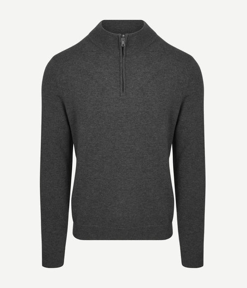 Steppin' Out halve rits trui merinowol antraciet | Regular-fit
