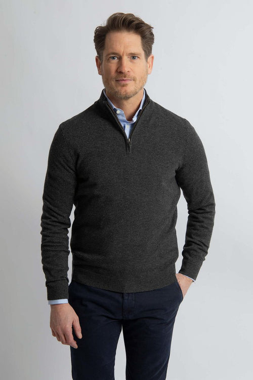 Steppin' Out halve rits trui merinowol antraciet | Regular-fit