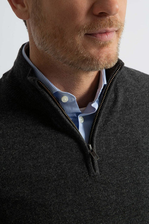 Steppin' Out halve rits trui merinowol antraciet | Regular-fit