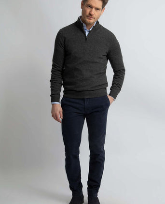 Steppin' Out halve rits trui merinowol antraciet | Regular-fit