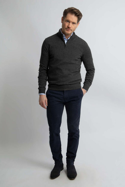 Steppin' Out halve rits trui merinowol antraciet | Regular-fit