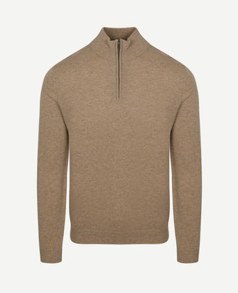 halve rits trui merinowol beige