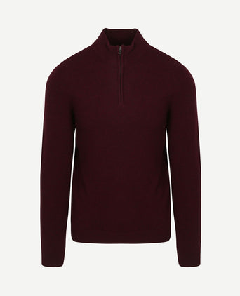 halve rits trui merinowol bordeaux
