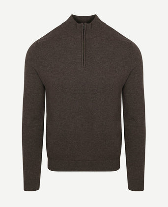 Steppin' Out halve rits trui merinowol bruin | Regular-fit