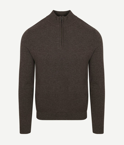 Steppin' Out halve rits trui merinowol bruin | Regular-fit