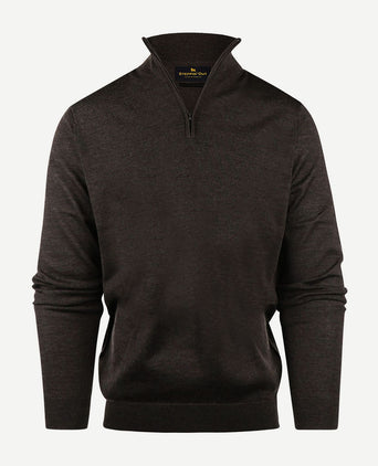 Steppin' Out halve rits trui merinowol bruin | Regular-fit