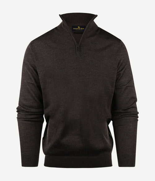Steppin' Out halve rits trui merinowol bruin | Regular-fit