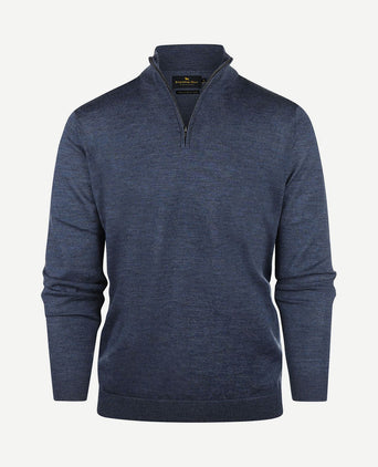 halve rits trui merinowol indigo blauw