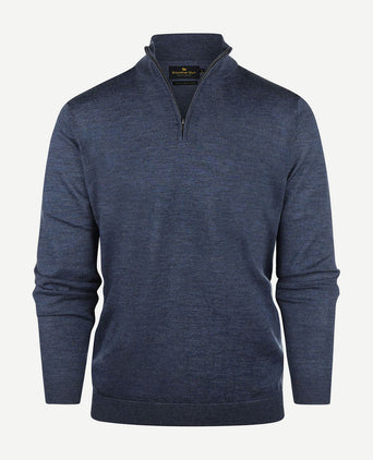 halve rits trui merinowol indigo blauw