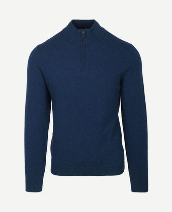 halve rits trui merinowol marine blauw