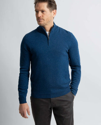 halve rits trui merinowol marine blauw