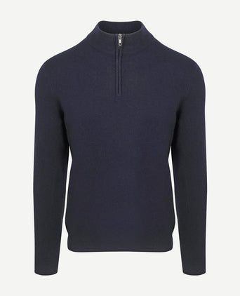 halve rits trui merinowol donkerblauw