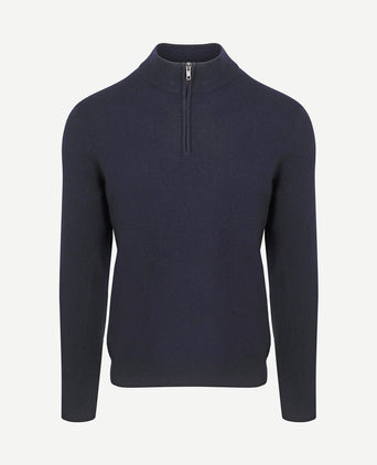 halve rits trui merinowol donkerblauw
