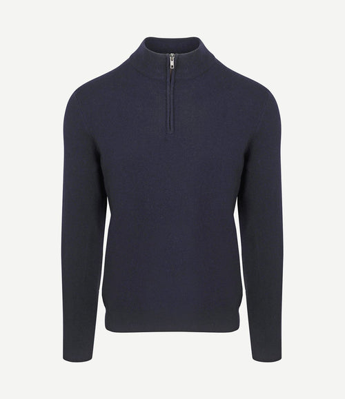 halve rits trui merinowol donkerblauw