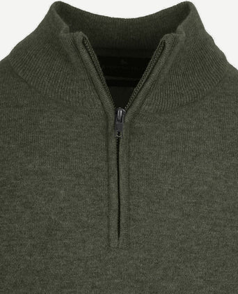 Steppin' Out halve rits trui merinowol olijfgroen | Regular-fit