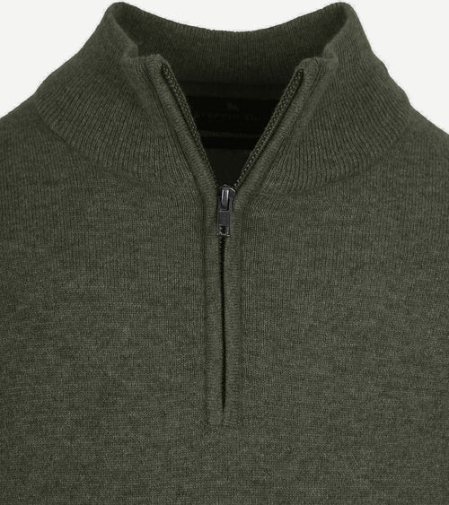 Steppin' Out halve rits trui merinowol olijfgroen | Regular-fit
