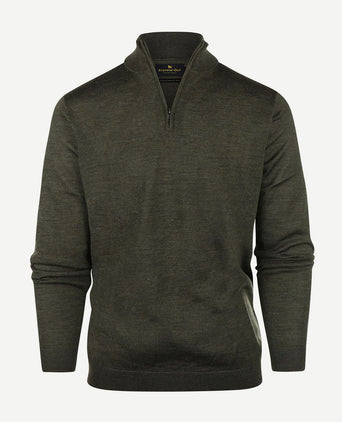 Steppin' Out halve rits trui merinowol olijfgroen | Regular-fit