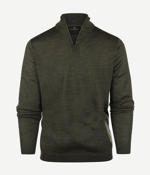 Steppin' Out halve rits trui merinowol olijfgroen | Regular-fit