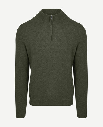 Steppin' Out halve rits trui merinowol olijfgroen | Regular-fit