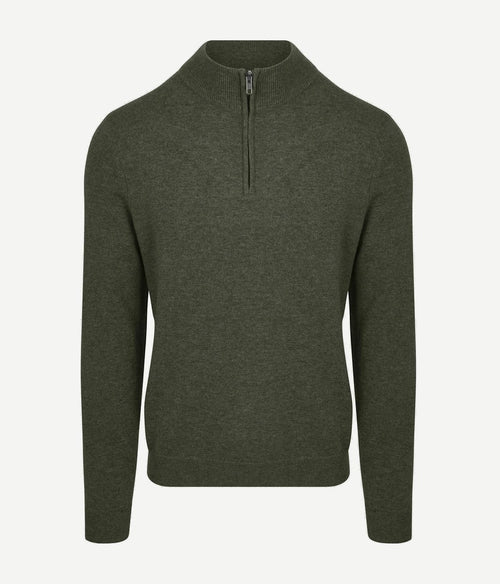 Steppin' Out halve rits trui merinowol olijfgroen | Regular-fit