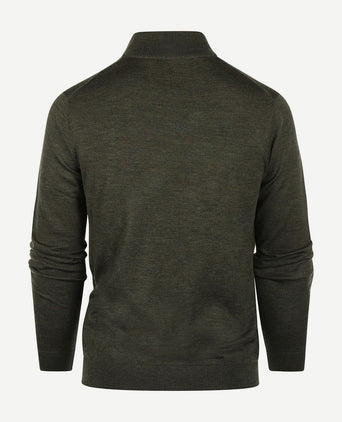Steppin' Out halve rits trui merinowol olijfgroen | Regular-fit