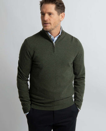 Steppin' Out halve rits trui merinowol olijfgroen | Regular-fit