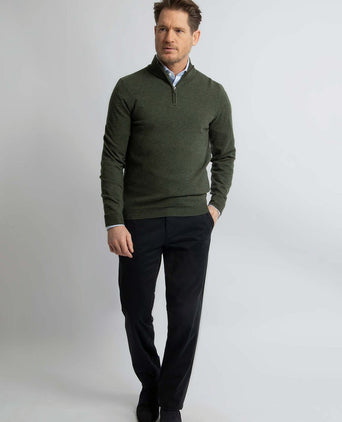 Steppin' Out halve rits trui merinowol olijfgroen | Regular-fit