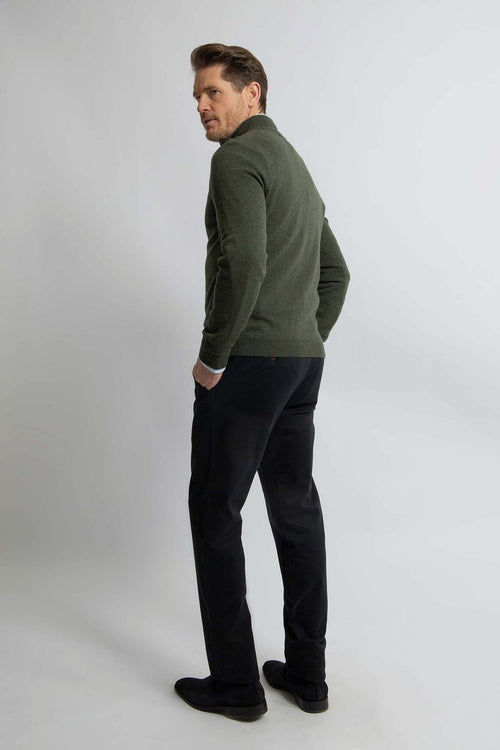 Steppin' Out halve rits trui merinowol olijfgroen | Regular-fit