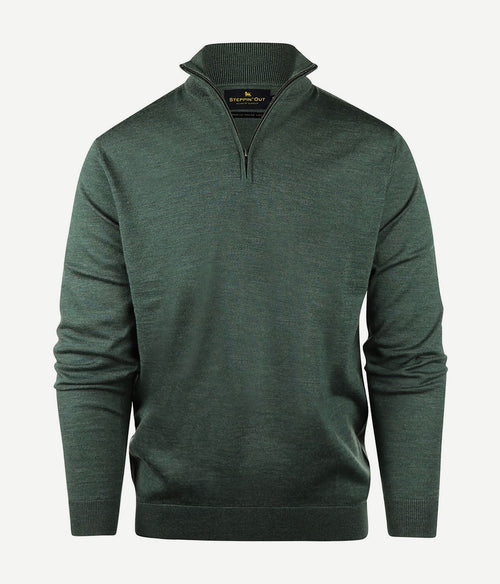 Steppin' Out halve rits trui merinowol sage groen | Regular-fit