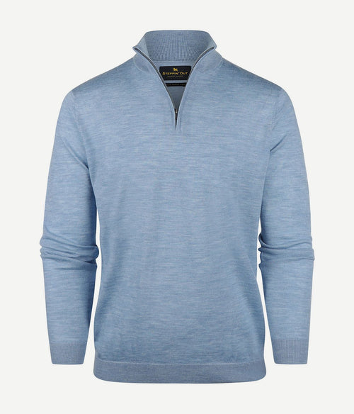 Steppin' Out halve rits trui merinowol sky blue | Regular-fit