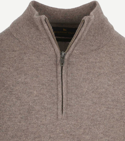 Steppin' Out halve rits trui merinowol taupe | Regular-fit