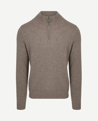 halve rits trui merinowol taupe