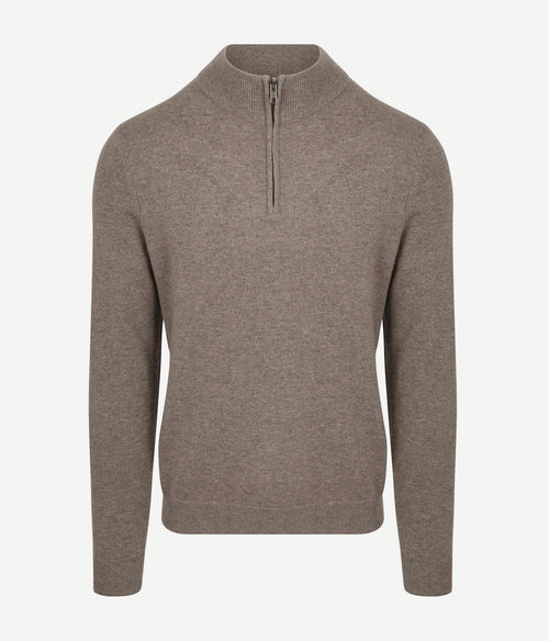 Steppin' Out halve rits trui merinowol taupe | Regular-fit
