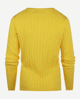 Steppin' Out kabeltrui dames v-hals geel | Slim-fit