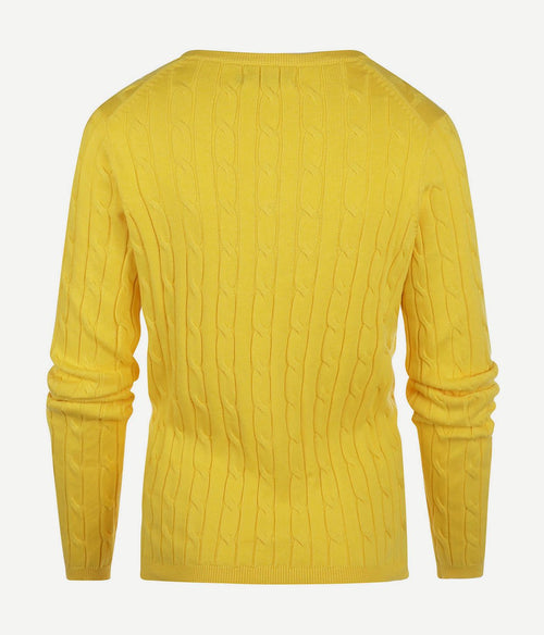 Steppin' Out kabeltrui dames v-hals geel | Slim-fit