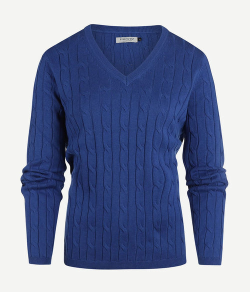Steppin' Out kabeltrui dames v-hals kobaltblauw | Slim-fit