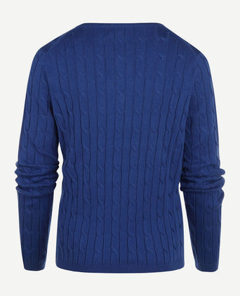 Steppin' Out kabeltrui dames v-hals kobaltblauw | Slim-fit