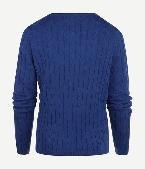 Steppin' Out kabeltrui dames v-hals kobaltblauw | Slim-fit