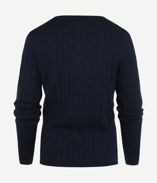 Steppin' Out kabeltrui dames v-hals donkerblauw