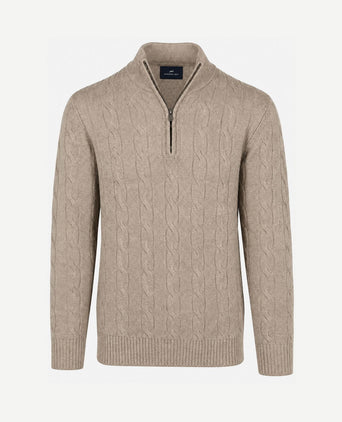 Lau pull merino halve rits cable beige