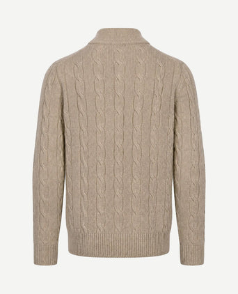 Lau pull merino halve rits cable beige