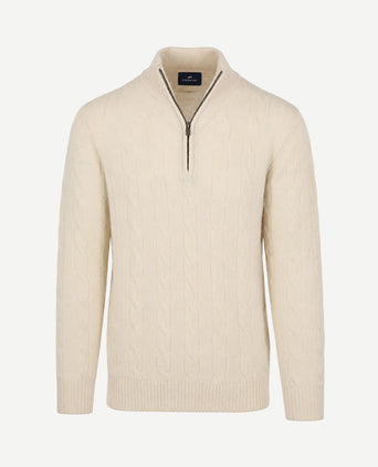 Lau pull merino halve rits cable ecru