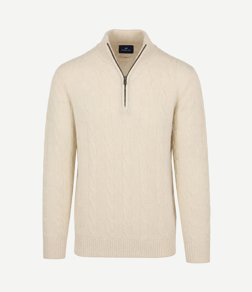 Lau pull merino halve rits cable ecru