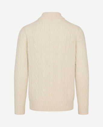 Lau pull merino halve rits cable ecru